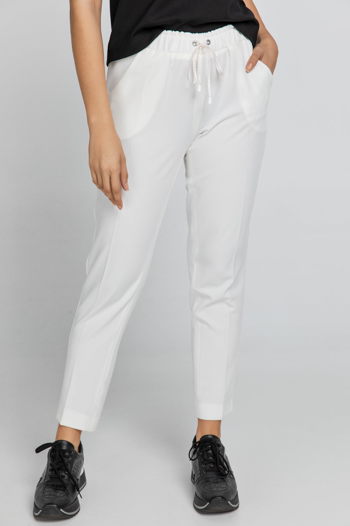 Ecru Crepe Pants by Conquista