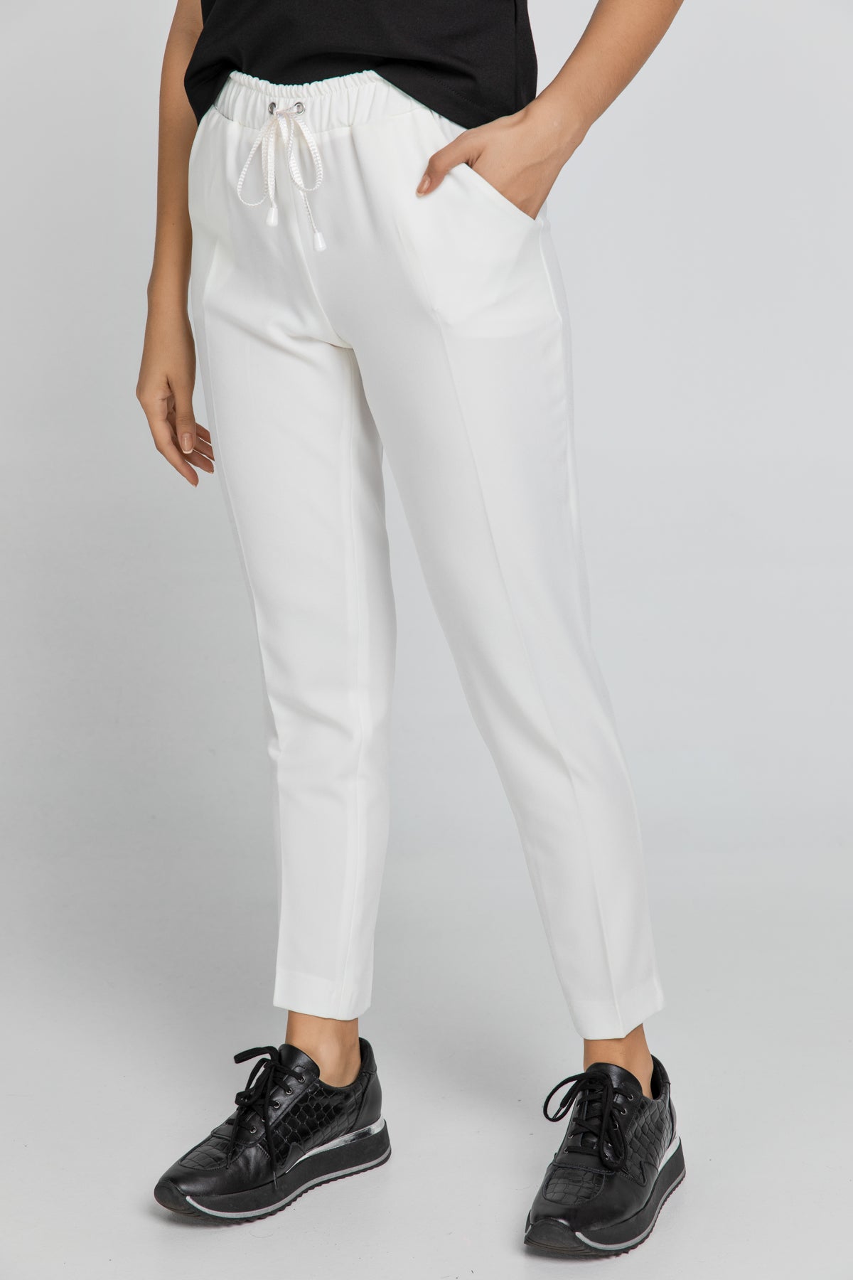 Ecru Crepe Pants by Conquista