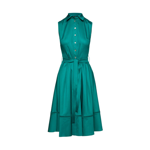 Pine Green Belted Dress with Braid Detail