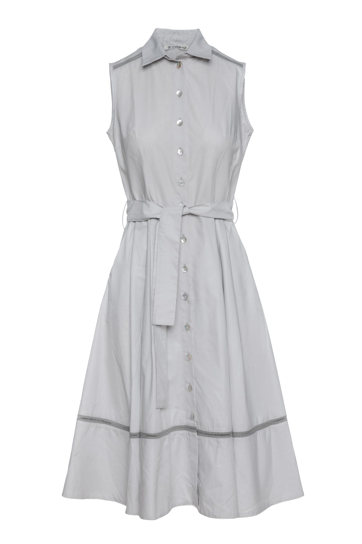 Conquista Φόρεμα Midi Casual Αμάνικο Με Ζώνη Μονόχρωμο Γκρι C191-044-02