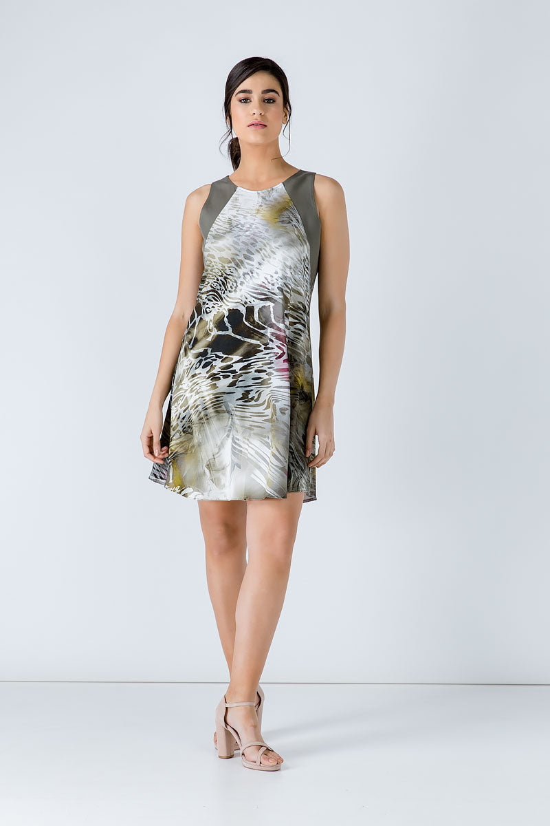 Conquista Φόρεμα Mini Καθημερινό Αμάνικο Animal Print Χακί C191-104-37