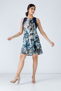 Navy Blue Sleeveless Print Dress