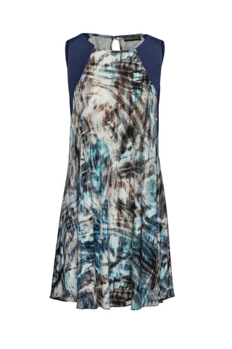 Navy Blue Sleeveless Print Dress