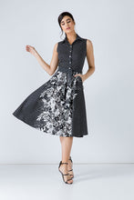 Load image into Gallery viewer, Button Detail Black Print Dress