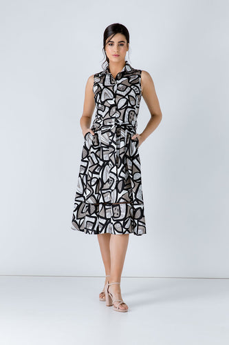 Black Print Dress with Belt