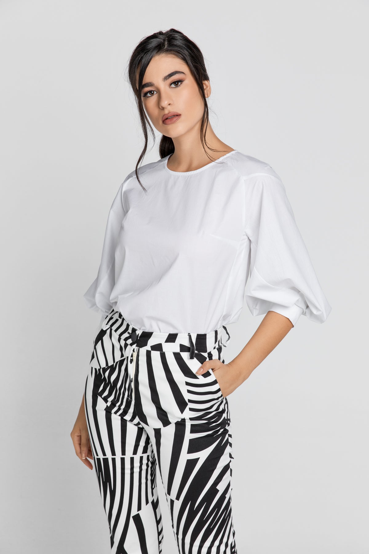 White Top with Bishop Sleeves