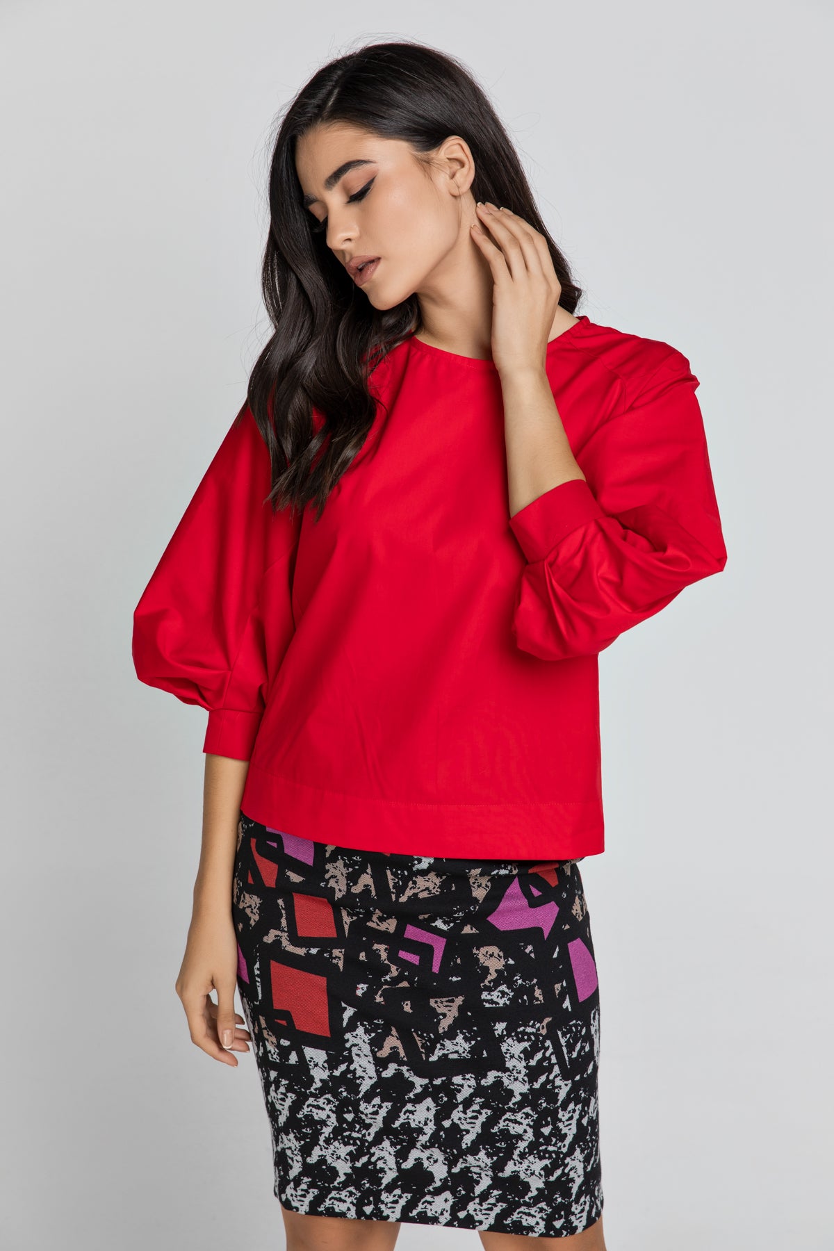 Red Top with Bishop Sleeves