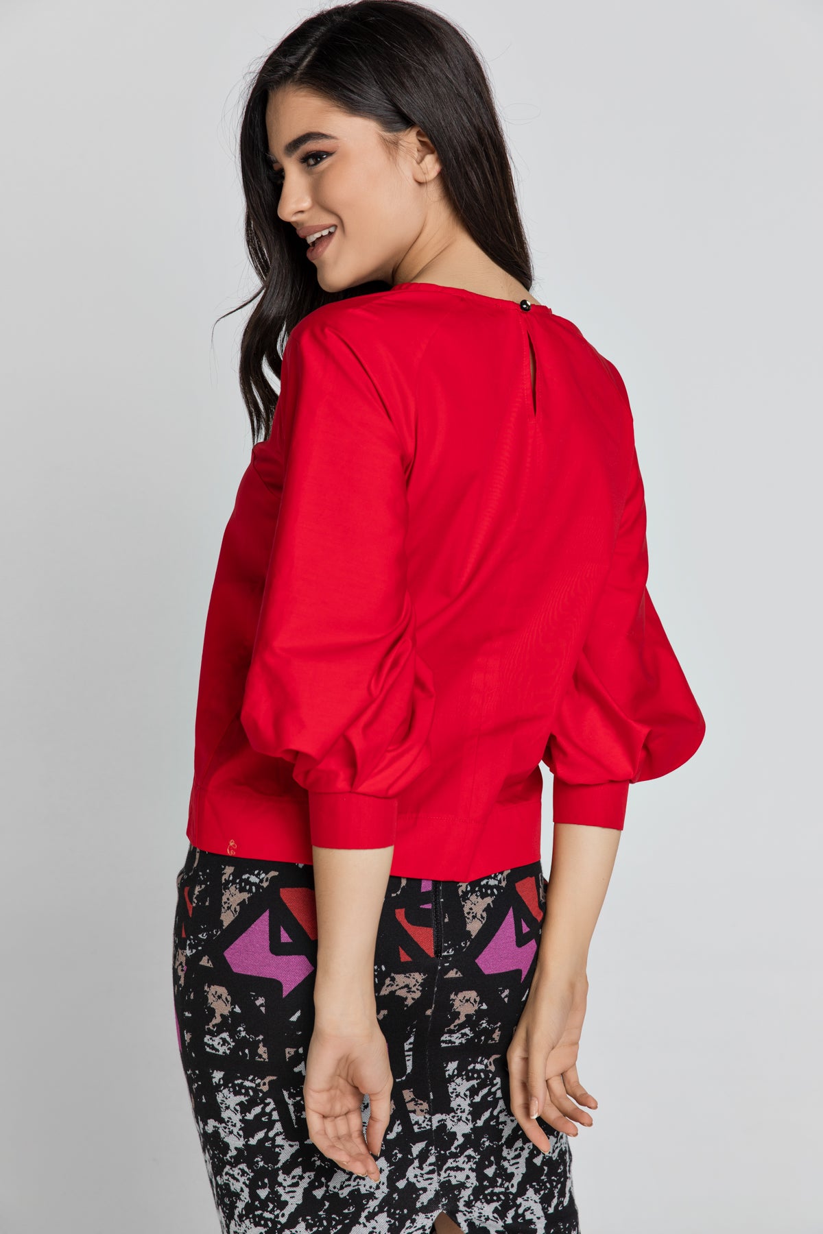 Red Top with Bishop Sleeves
