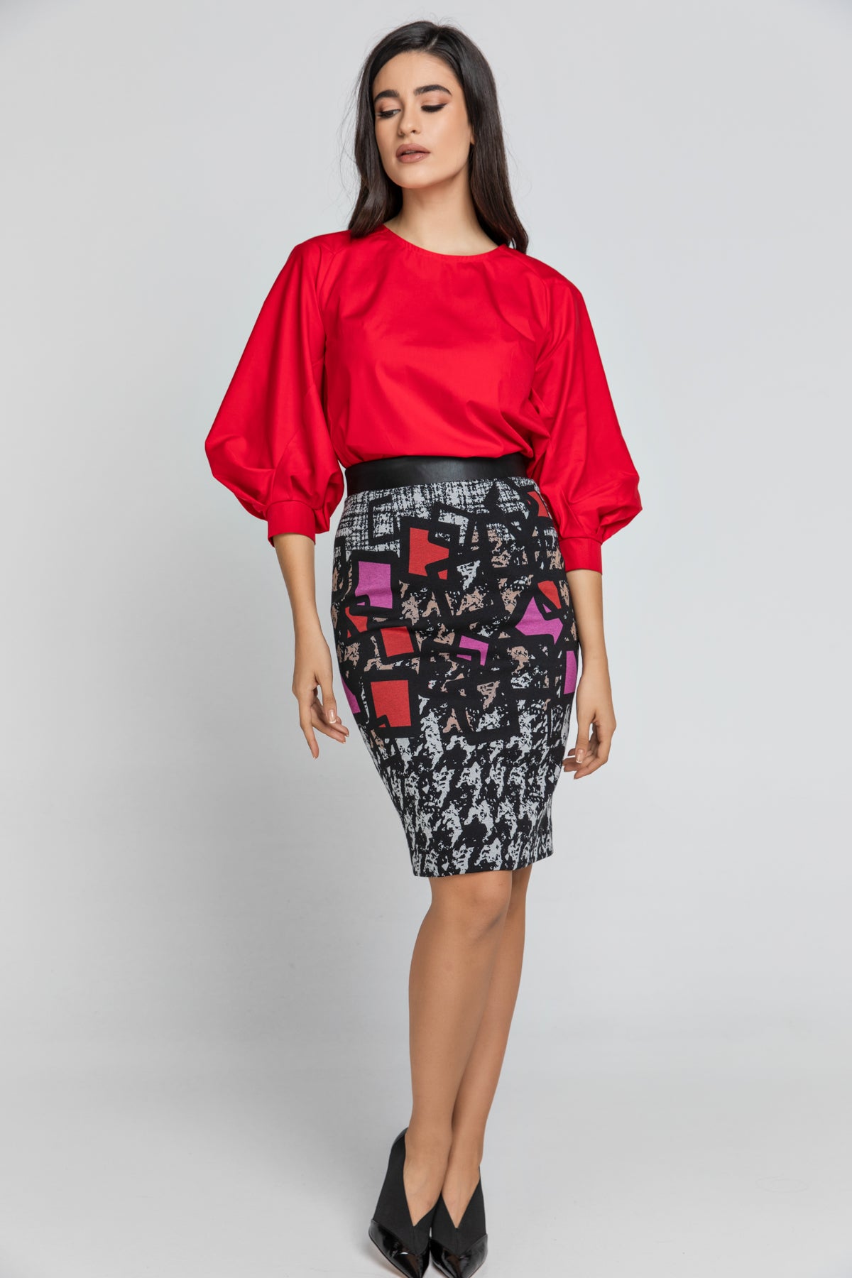 Red Top with Bishop Sleeves