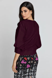 Wine Color Top with Bishop Sleeves by Conquista