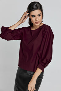 Wine Color Top with Bishop Sleeves by Conquista