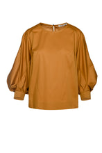 Load image into Gallery viewer, Mustard Top with Bishop Sleeves in sustainable fabric.