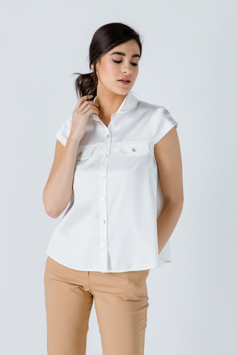 Ecru Cap Sleeve Shirt