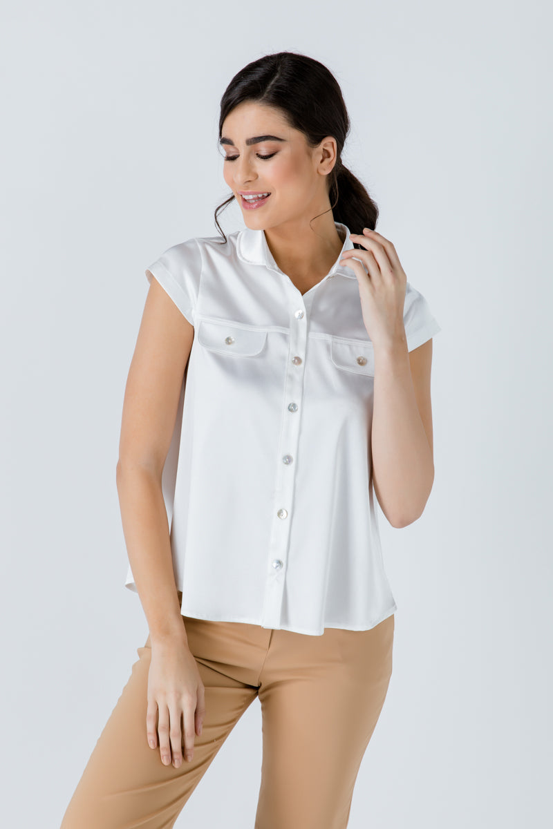 Ecru Cap Sleeve Shirt