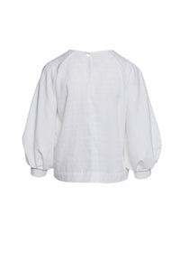 White Bishop Sleeve Jacquard Top in Sustainable Fabric