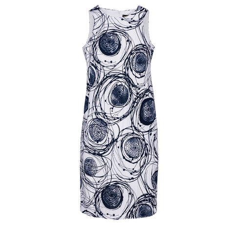 Print Sleeveless Sack Dress in Navy