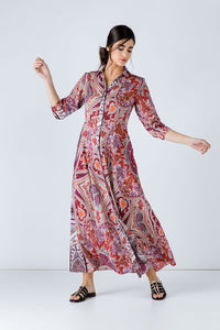 Print Maxi Dress with Buttons