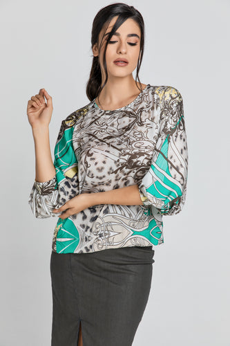 Print Top with Bishop Sleeves