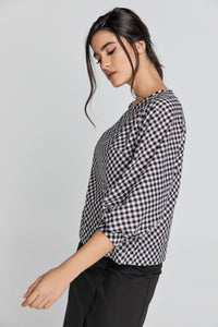 Black & White Check Top with Bishop Sleeves