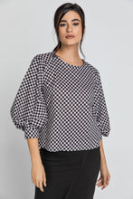 Load image into Gallery viewer, Black &amp; White Check Top with Bishop Sleeves