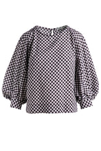 Load image into Gallery viewer, Black &amp; White Check Top with Bishop Sleeves