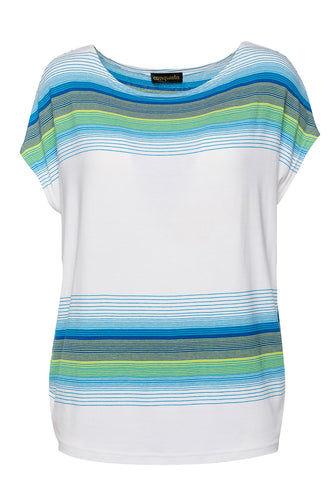 White Sleeveless Top with Striped Print