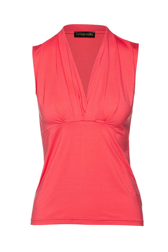 Coral Sleeveless Faux Wrap Top