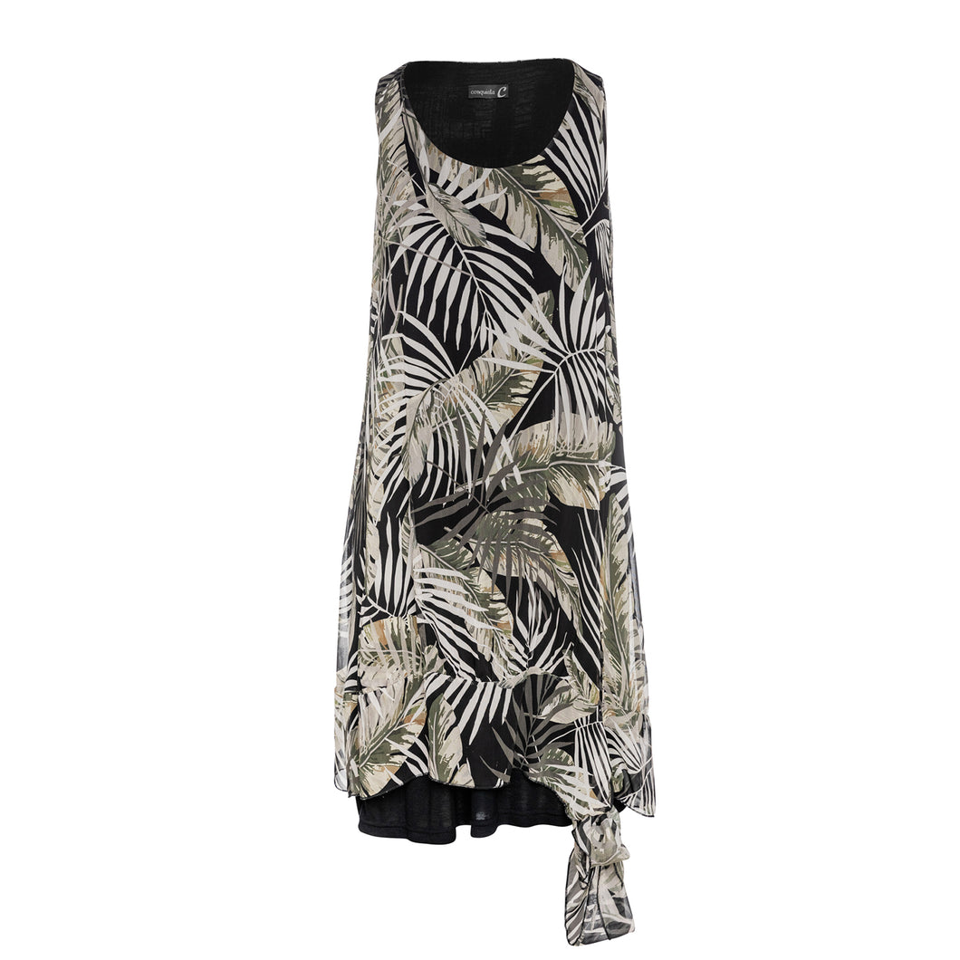 Sleeveless Double Layer Tropical Print Dress