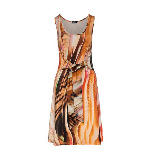 Print Sleeveless Dress with Tie Waist