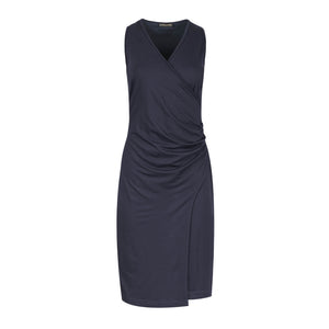 Wrap Style Sleeveless Dress in Navy Blue