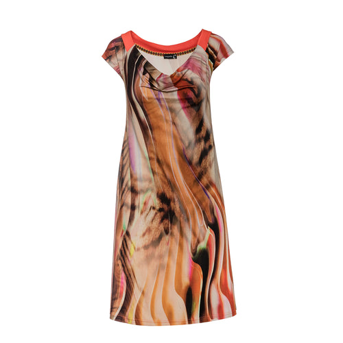 Drape Neck A Line Print Dress