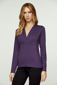 Ink Long Sleeve Faux Wrap Top in Stretch Jersey Sustainable Fabric