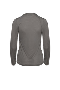 Dark Grey Cashmere Blend Long Sleeve Faux Wrap Top in Stretch Jersey Sustainable Fabric
