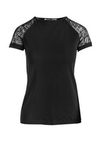 Load image into Gallery viewer, Black Top with Voile Sleeves in Stretch Jersey Sustainable Fabric.