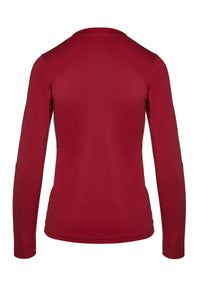 Long Sleeve Wine Faux Wrap Top in Stretch Jersey Sustainable Fabric