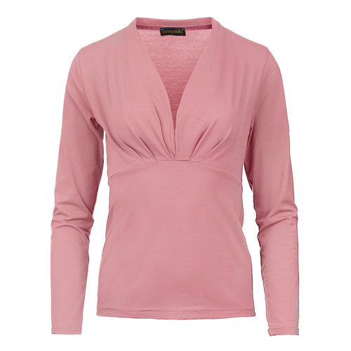 Long Sleeve Pink Faux Wrap Top in Stretch Jersey Sustainable Fabric