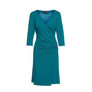 Faux Wrap Dress in Sustainable Fabric Jersey in Petrol