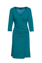 Load image into Gallery viewer, Faux Wrap Dress in Sustainable Fabric Jersey in Petrol