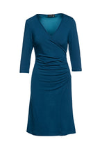 Load image into Gallery viewer, Faux Wrap Dress in Sustainable Fabric Dark Petrol Color