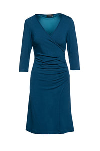 Faux Wrap Dress in Sustainable Fabric Dark Petrol Color