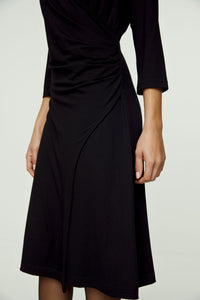 Black Faux Wrap Dress in Sustainable Fabric