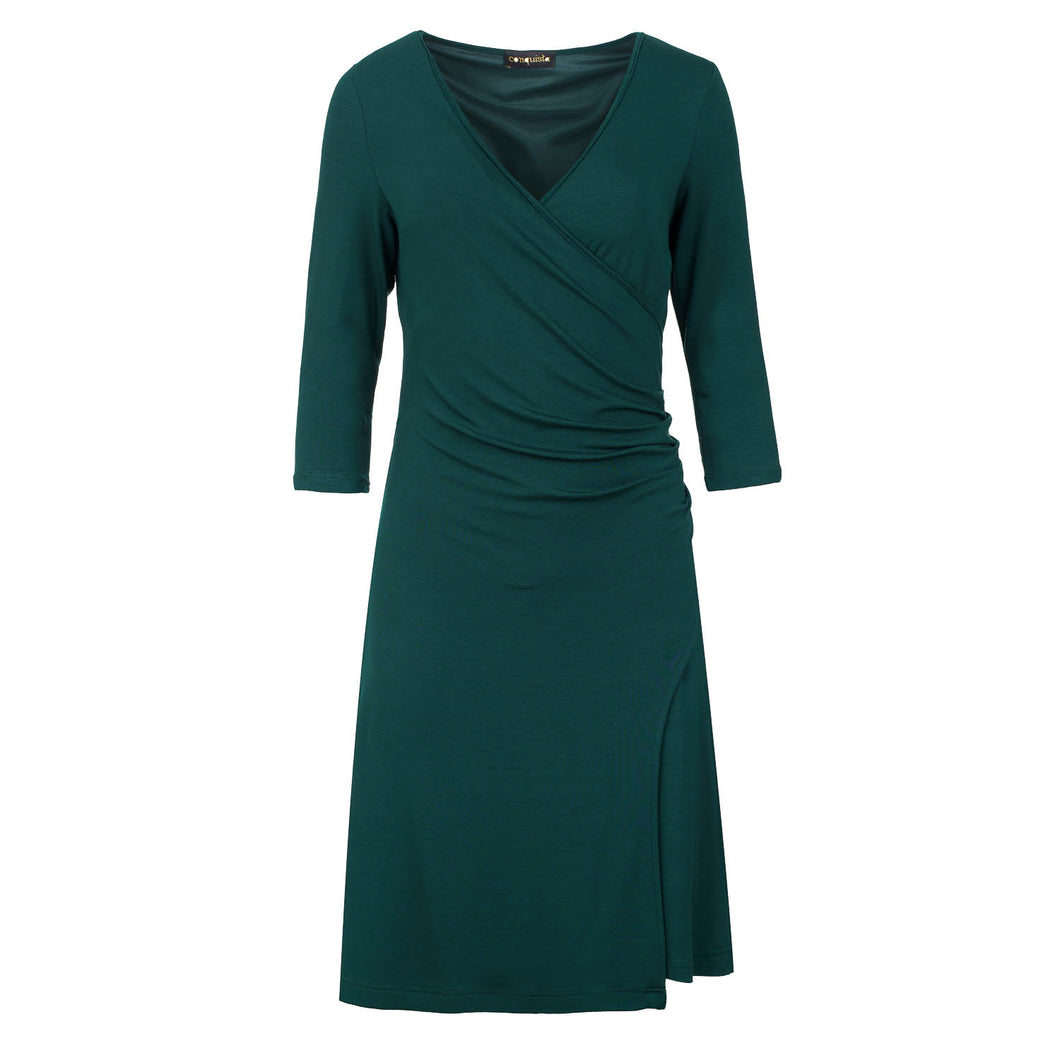 Green Faux Wrap Dress in Sustainable Fabric