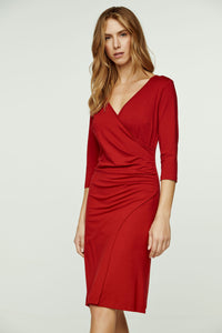 Red Faux Wrap Dress in Sustainable Fabric
