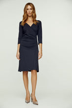 Load image into Gallery viewer, Navy Blue Faux Wrap Dress in Sustainable Fabric