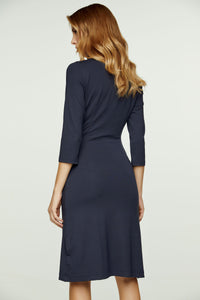 Navy Blue Faux Wrap Dress in Sustainable Fabric