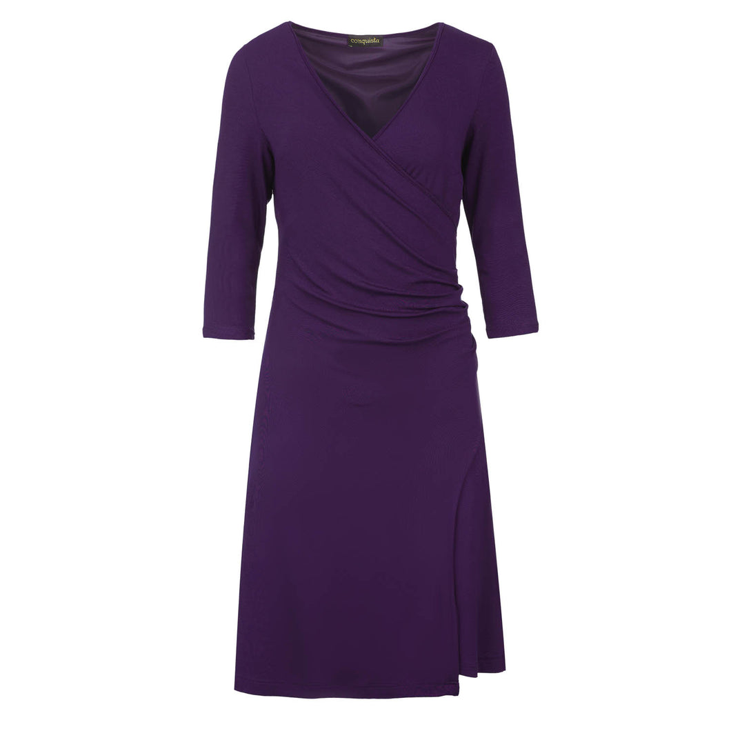Aubergine Faux Wrap Dress in Sustainable Fabric