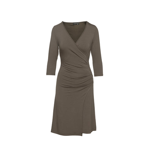 Faux Wrap Dress in Sustainable Fabric Jersey in Khaki