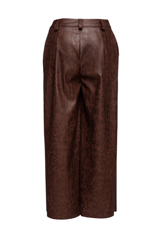 Σοκολατί καφέ culottes από τεχνητό δέρμα