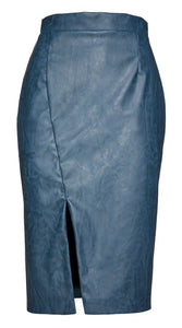 Indigo Faux Leather Pencil Skirt
