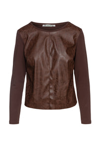 Chocolate Brown Faux Leather Detail Top